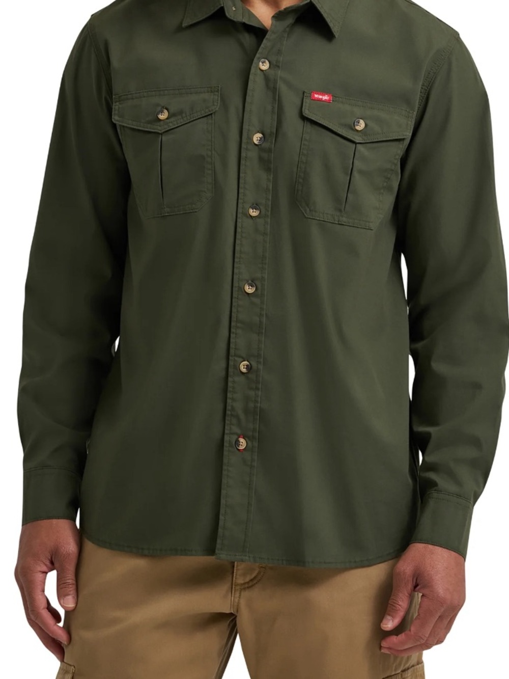 Wrangler Olive Green Long Sleeve Button-Down Shirt